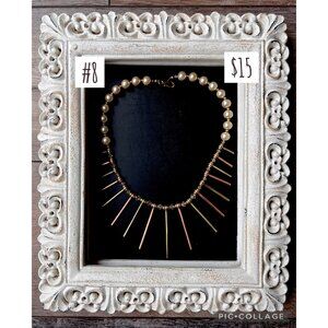 Vintage Pearl & Metal Spike Statement Necklace With Gold & Rose Gold Tones